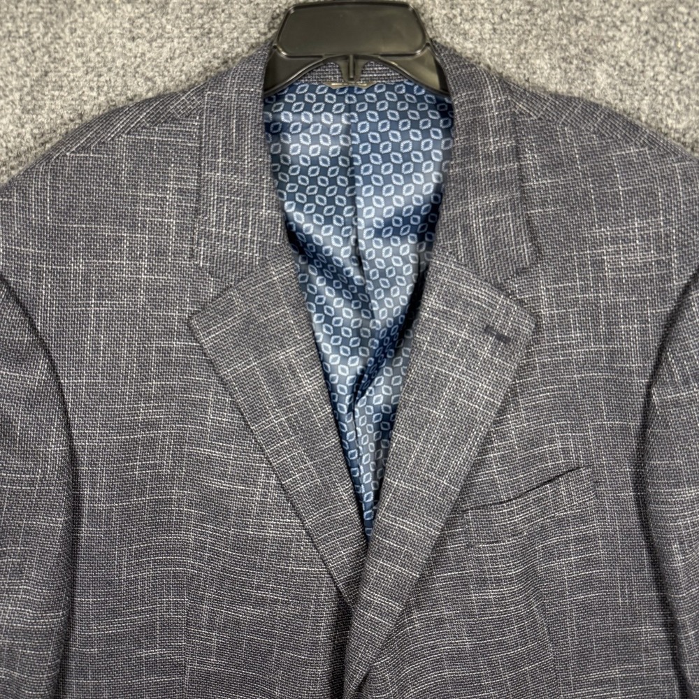 Oak Hill Sport Coat Mens 3XLT 54/56 Lng Gray/Blue Micro Check Plaid 2 Buttons